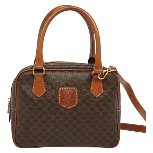 CELINE Macadam Canvas Hand Bag Pvc Leather Brown Gold - Picture 2 of 13